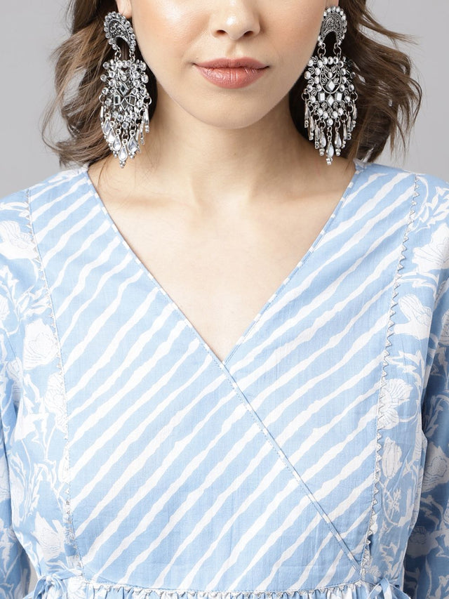 Blue Cotton Printed Top With Bottom