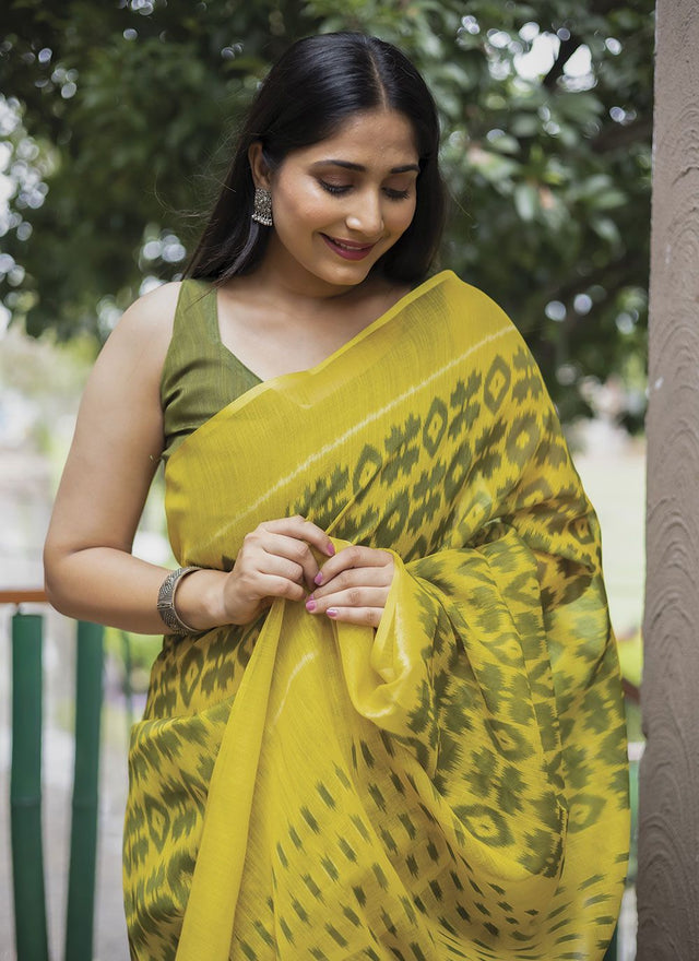 Olive Linen Digital Printed Saree