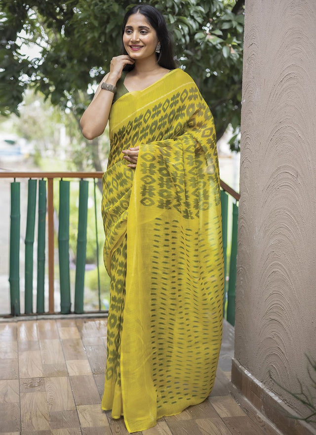 Olive Linen Digital Printed Saree