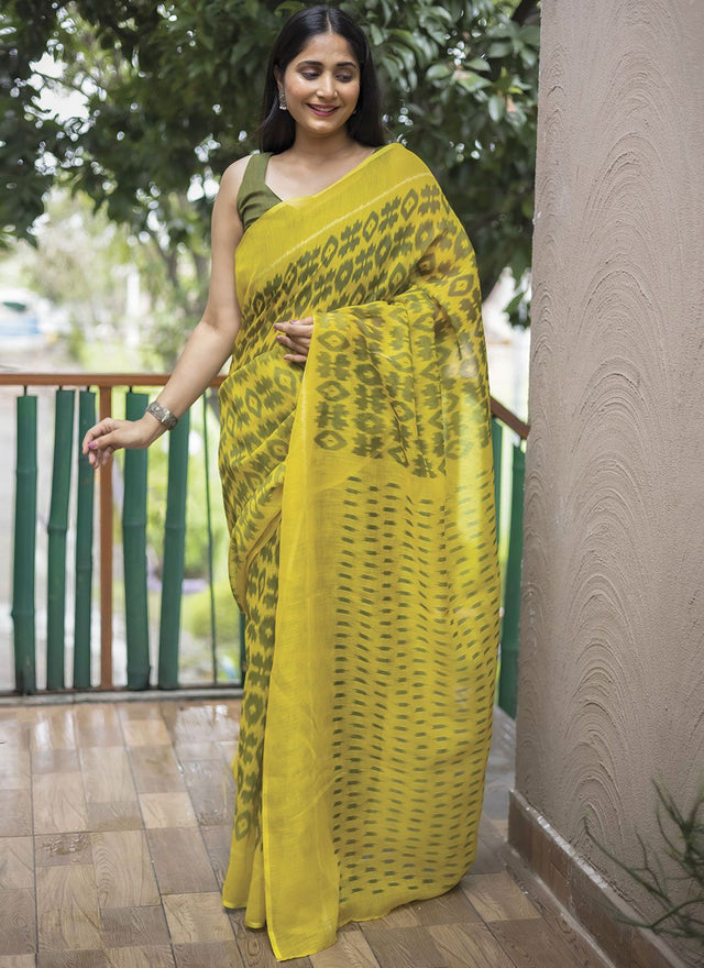 Olive Linen Digital Printed Saree