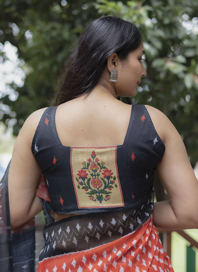 Peach Linen Digital Printed Saree