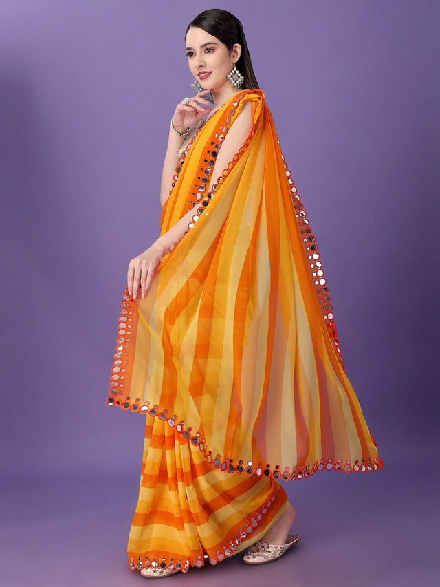 Yellow Georgette Printed Saree