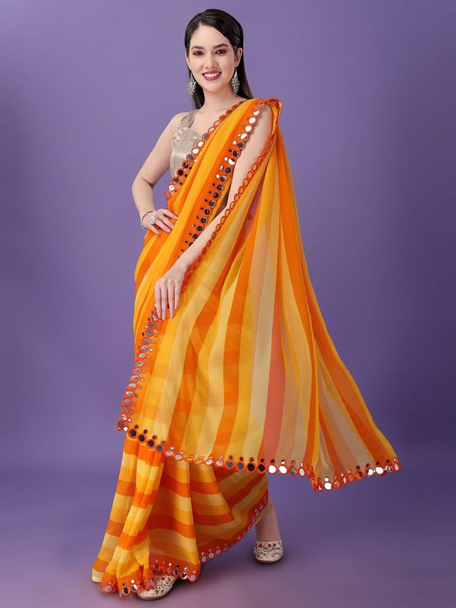 Yellow Georgette Printed Saree