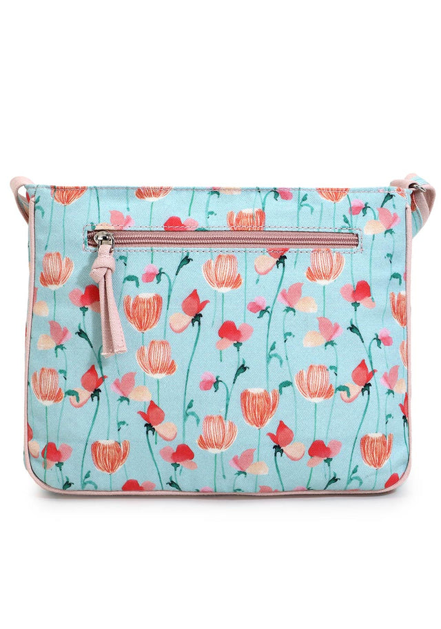 Rangoli Mint Green & Peach Polycotton Floral Digital Print Sling Bag
