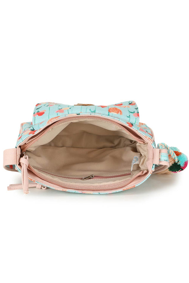 Rangoli Mint Green & Peach Polycotton Floral Digital Print Sling Bag