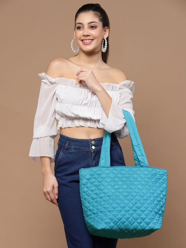 Uno Turquoise Harlequin Quilted Polyester Tote Bag