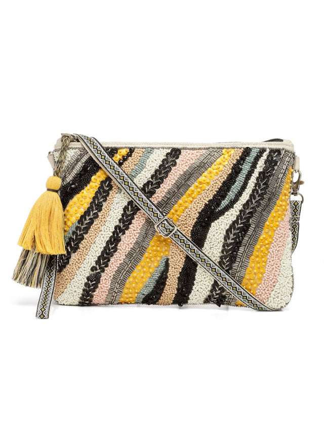 Jungle Black And Multi Boohoo Animal Embellished Handloom Cotton Canvas Sling Bag