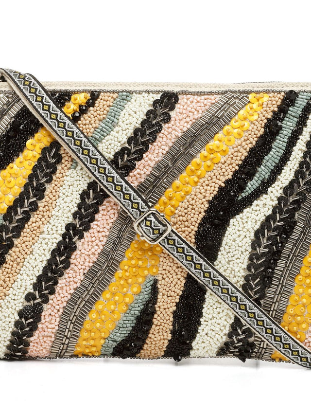 Jungle Black And Multi Boohoo Animal Embellished Handloom Cotton Canvas Sling Bag