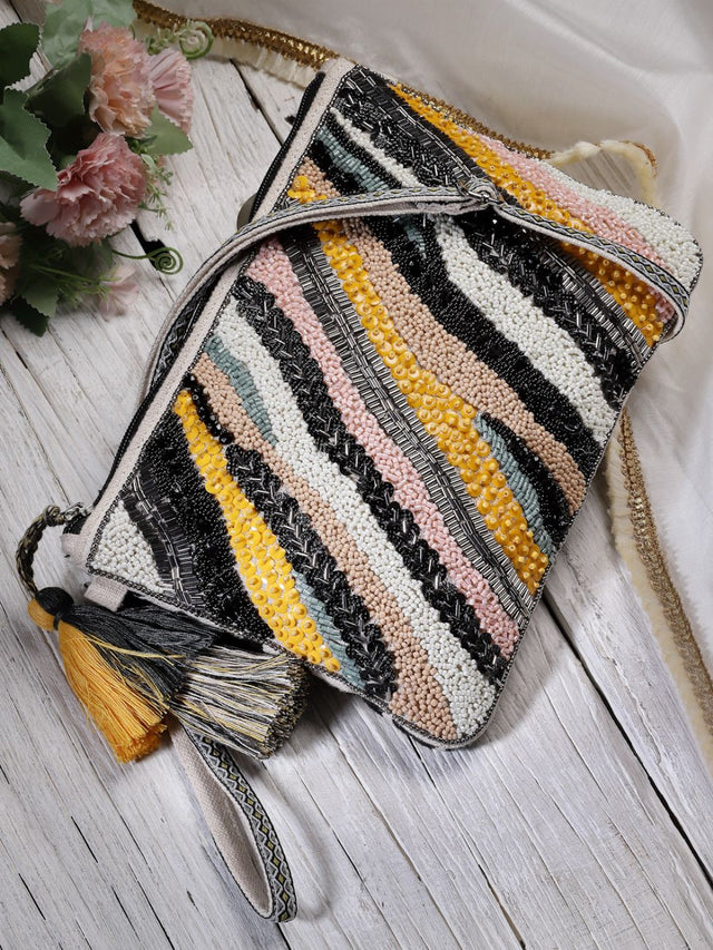 Jungle Black And Multi Boohoo Animal Embellished Handloom Cotton Canvas Sling Bag