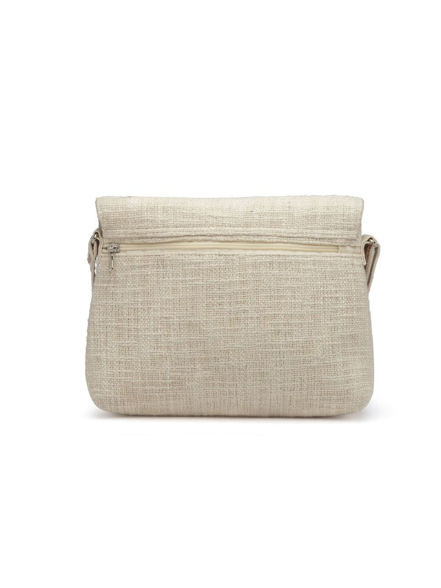 Kooky Natural And Pink Boohoo Chevron Embellished Handloom Cotton Canvas Sling Bag