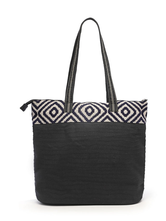 Kooky Black And White Boohoo Jacquard Handloom Cotton Canvas Tote Bag