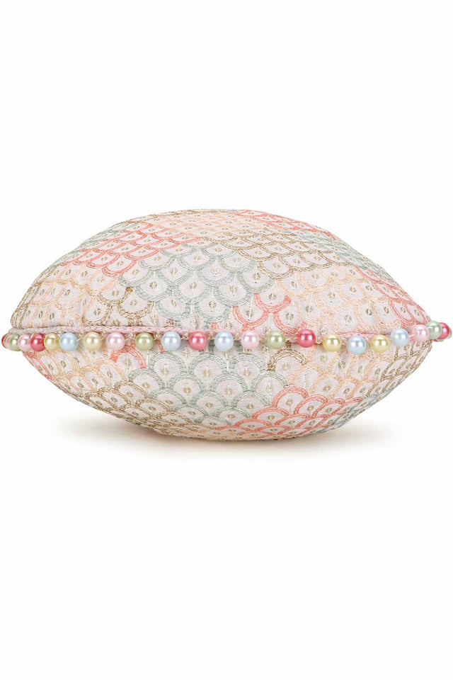 Off White And Pastel Multi Faux Silk Sequin Embroidered Potli