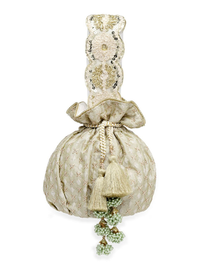 Green Faux Silk Ditsy Embroidered Potli