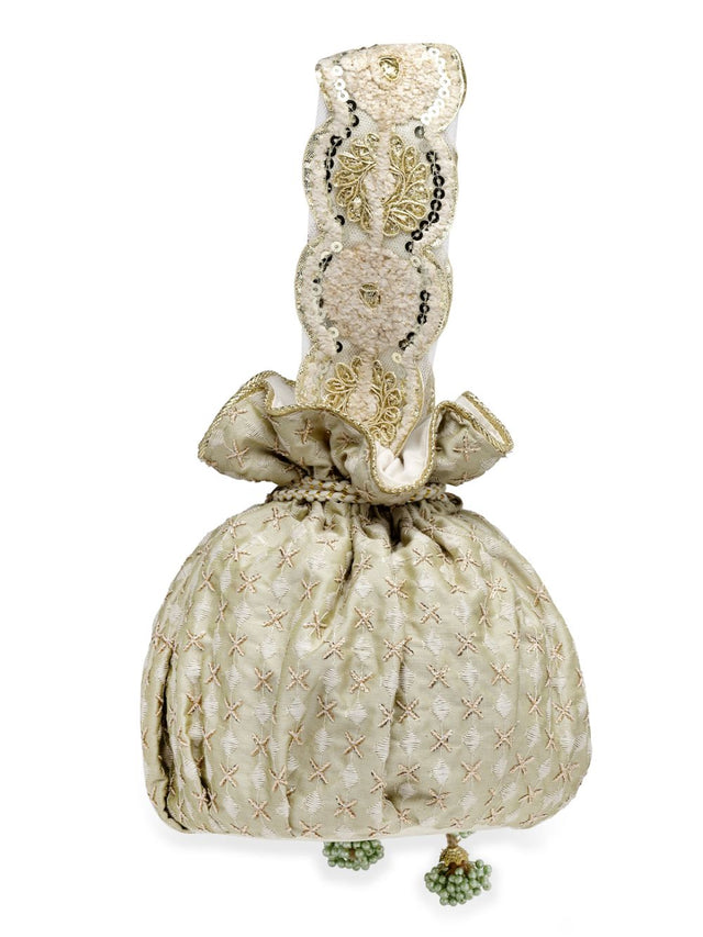 Green Faux Silk Ditsy Embroidered Potli