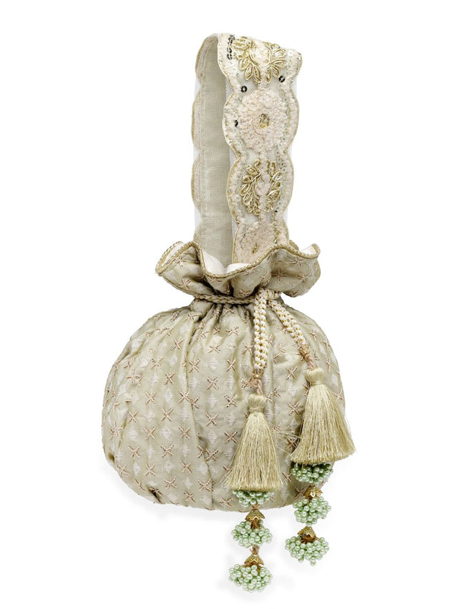 Green Faux Silk Ditsy Embroidered Potli