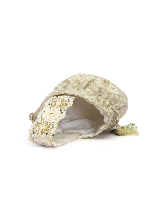 Green Faux Silk Ditsy Embroidered Potli