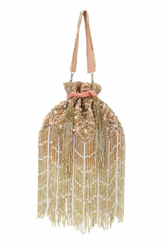 Peach And Gold Velvet Ogee Embellished Potli