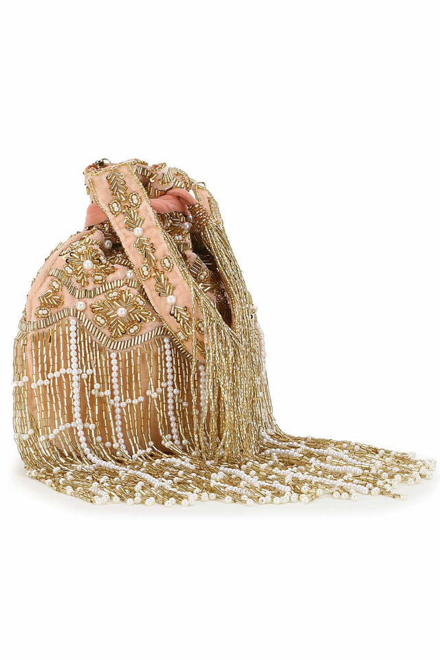 Peach And Gold Velvet Ogee Embellished Potli