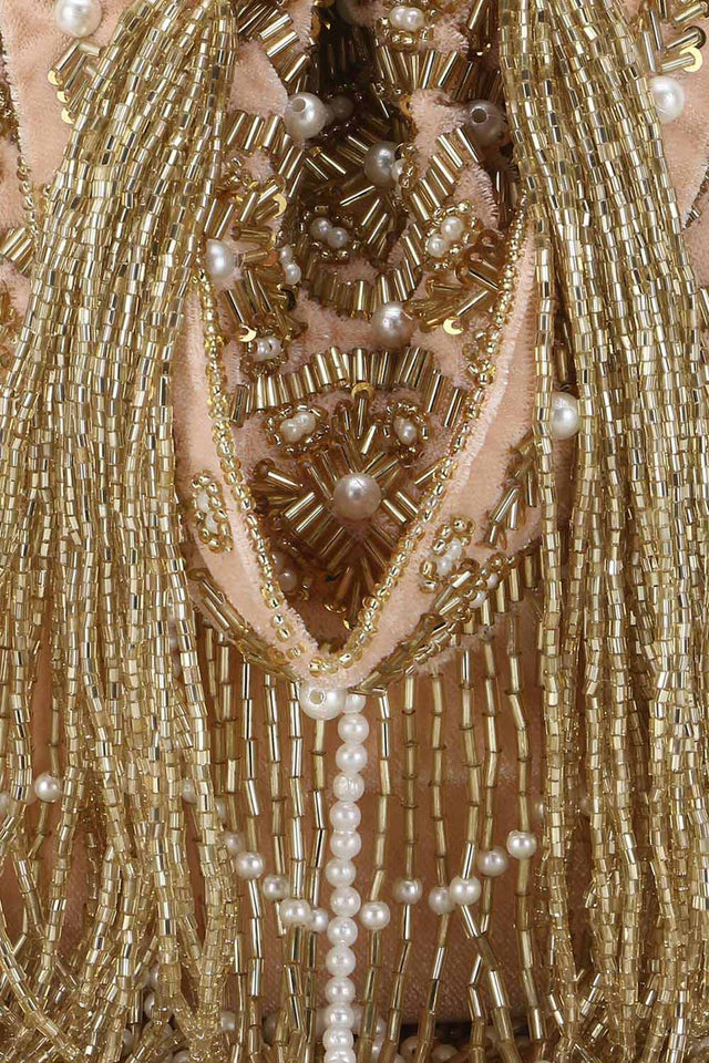 Peach And Gold Velvet Ogee Embellished Potli