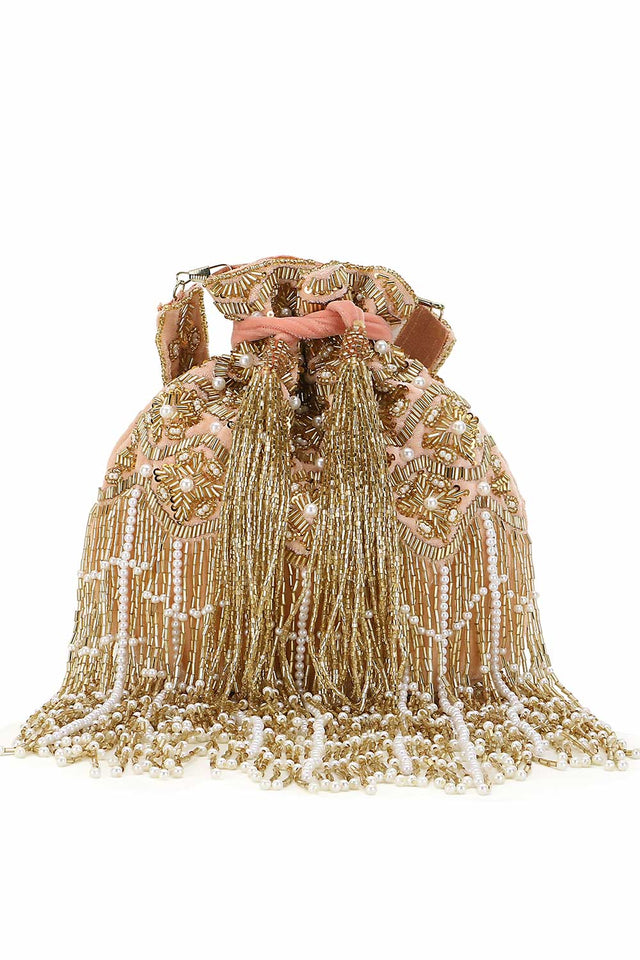 Peach And Gold Velvet Ogee Embellished Potli