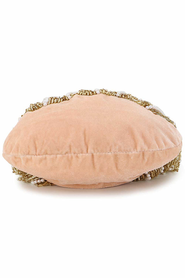 Peach And Gold Velvet Ogee Embellished Potli