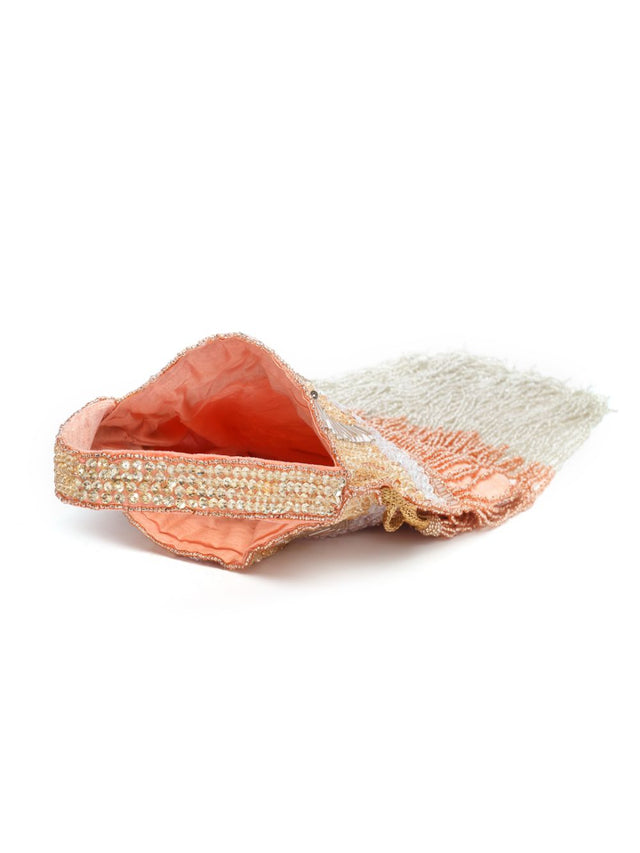 Coral Faux Silk Chevron Embellished Potli