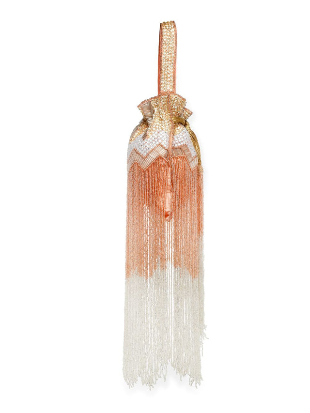 Coral Faux Silk Chevron Embellished Potli