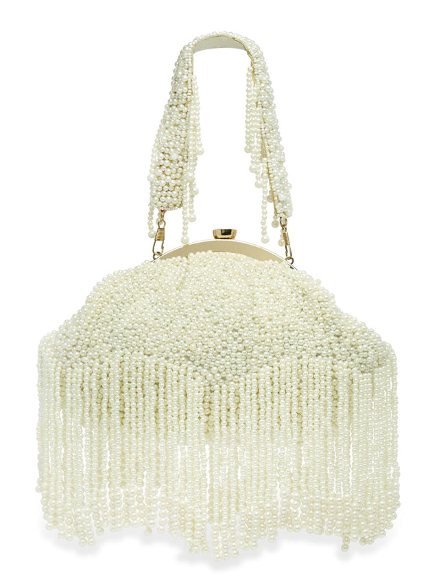 White Faux Silk Embellished Clutch