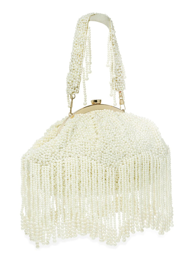 White Faux Silk Embellished Clutch