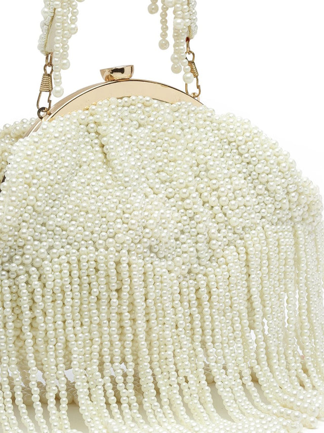 White Faux Silk Embellished Clutch