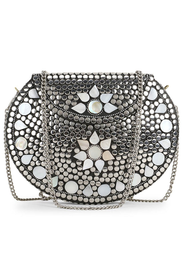 Mosaic Silver & White Metal Floral Mosaic Clutch