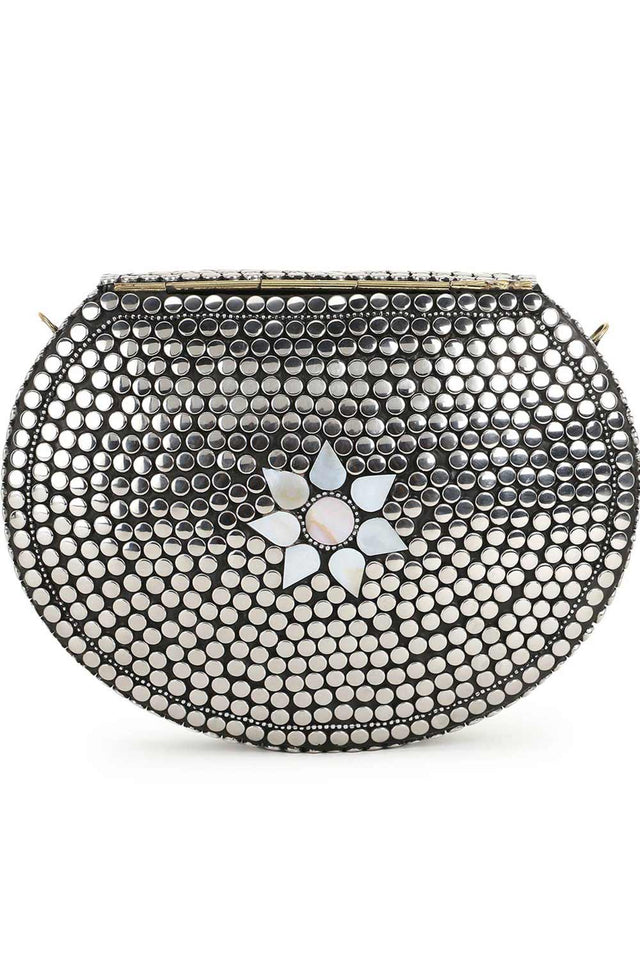 Mosaic Silver & White Metal Floral Mosaic Clutch