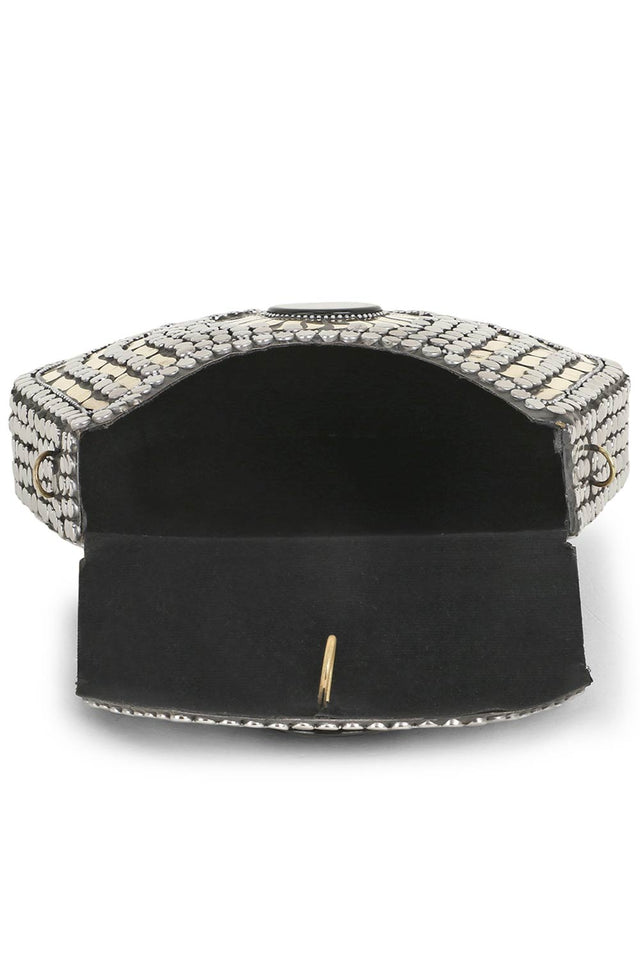 Mosaic Silver & White Metal Floral Mosaic Clutch