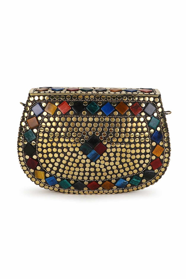Gold And Multi Metal Mosaic Embellished Clutch
