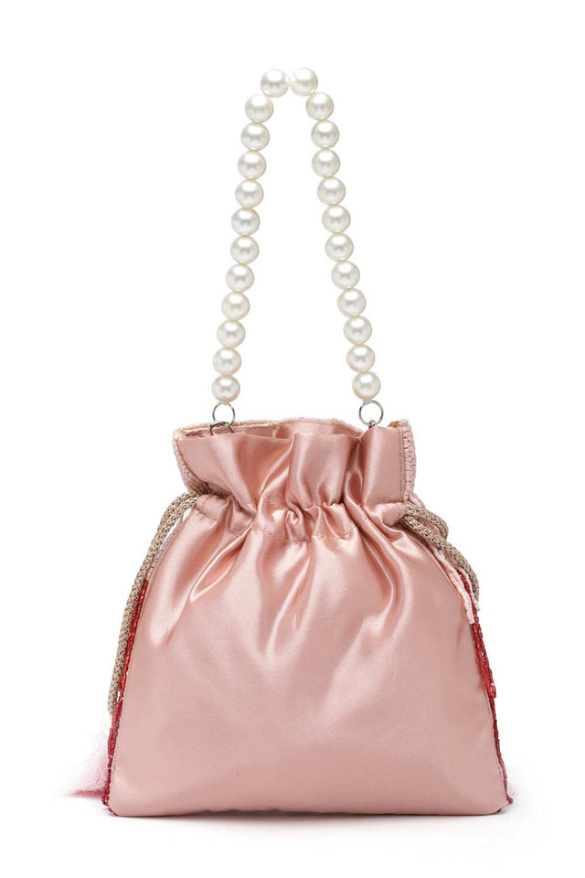 Buy Pink and Red Bead Work Embellished Satin Potli Online - Zoom Out