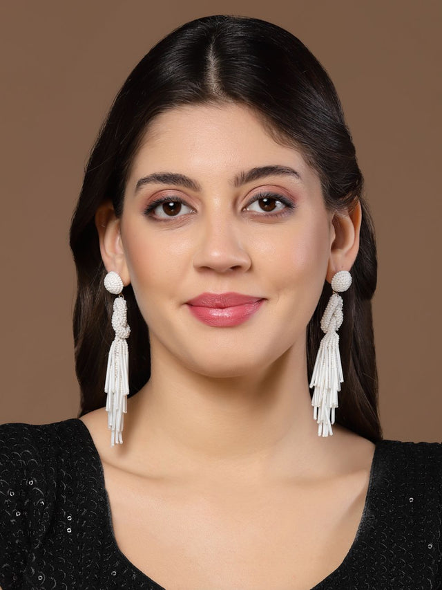 White Eardrop Shaped Handcrafted Earrings
