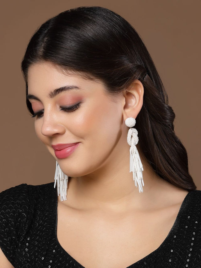 White Eardrop Shaped Handcrafted Earrings