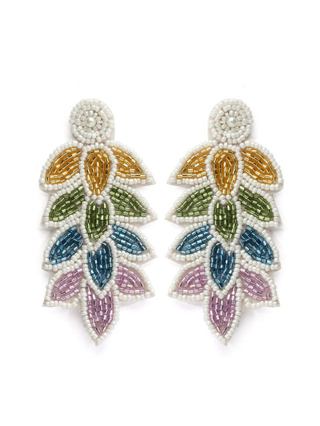 White & Multi Leaf Shaped Handcrafted Drop Earrings