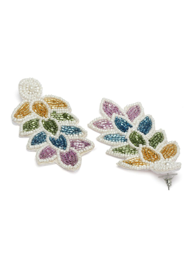 White & Multi Leaf Shaped Handcrafted Drop Earrings