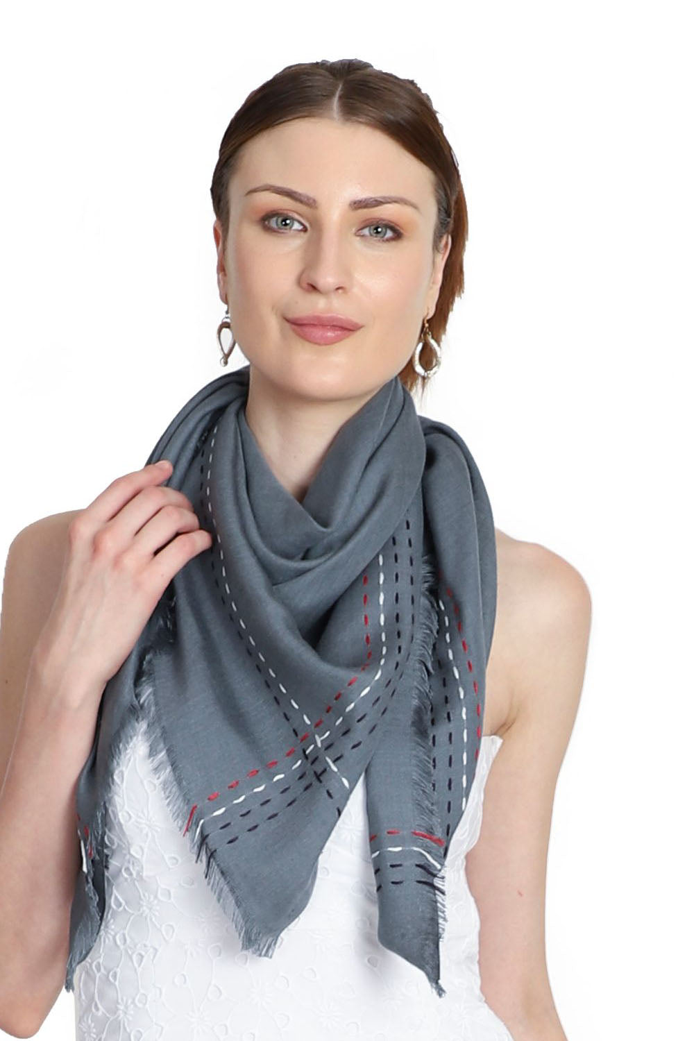Viscose Square Scarf In Grey (ADS4198A)