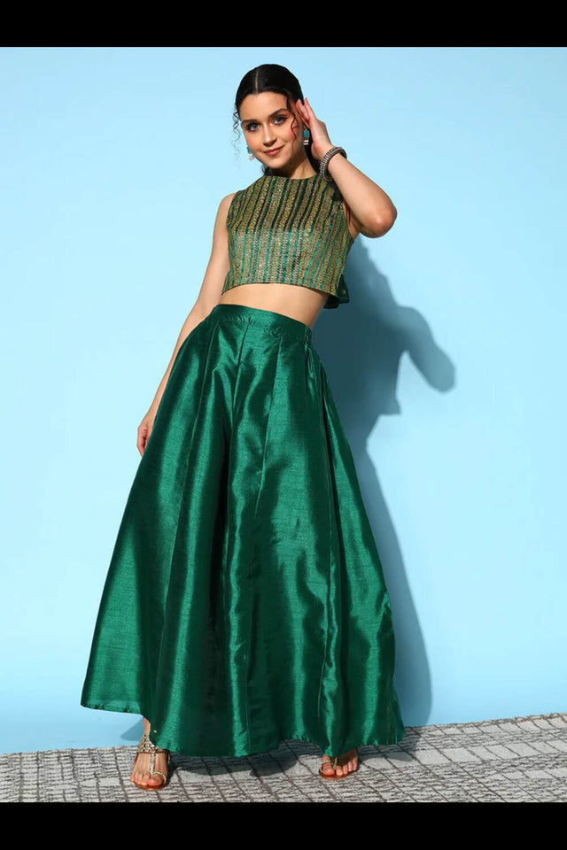 Buy Dark Green Crepe Printed Co-ords Online