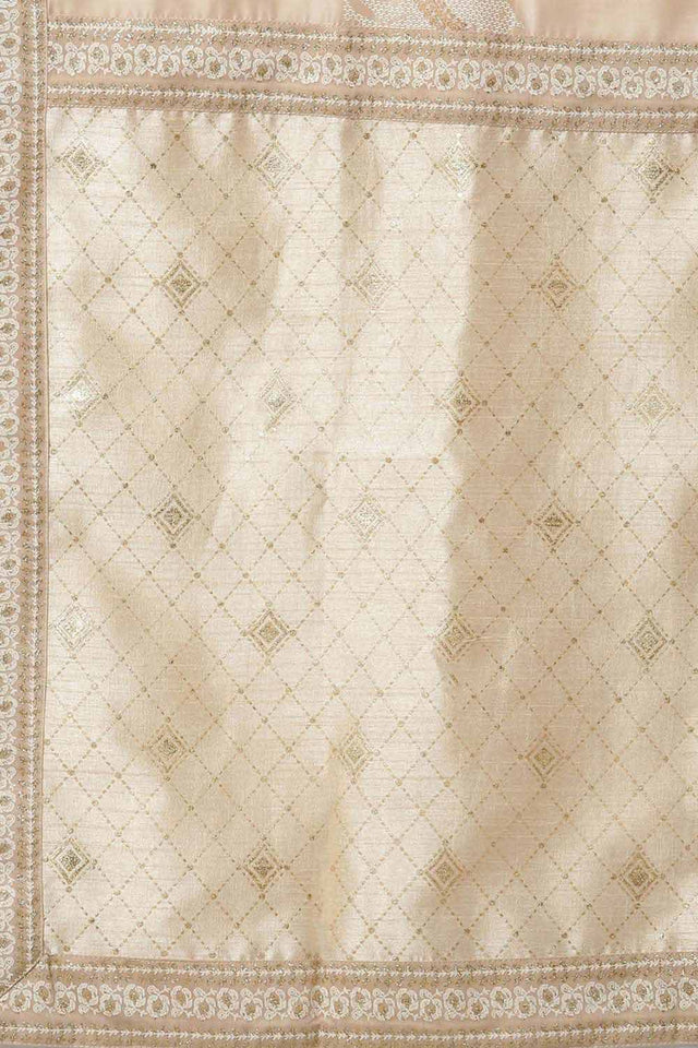 Cream Chanderi Gold Print Anarkali Kurti Dupatta Set