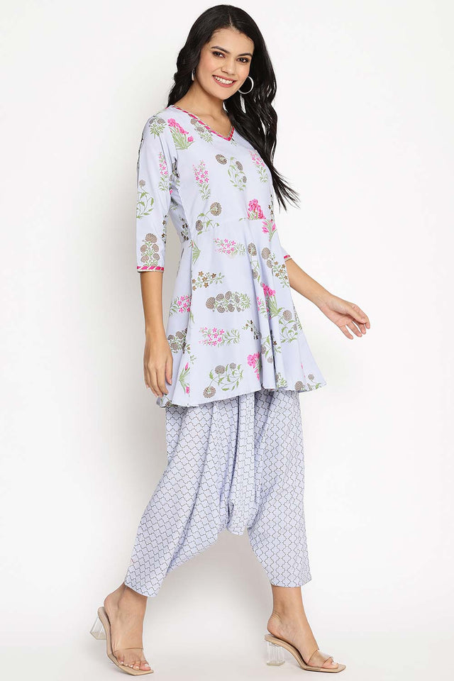 Buy Crepe Foil Print Tops Set in Purple - Back