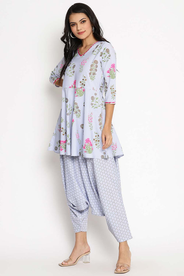 Buy Crepe Foil Print Tops Set in Purple - Side