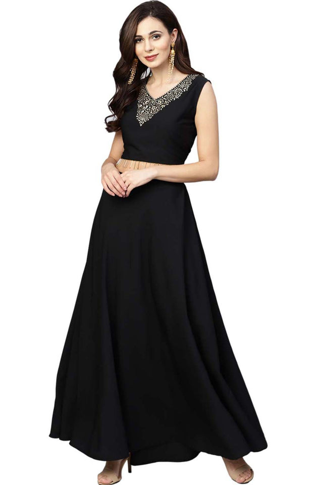 Buy Crepe Foil Print Tops Set in Royal Blue - Front