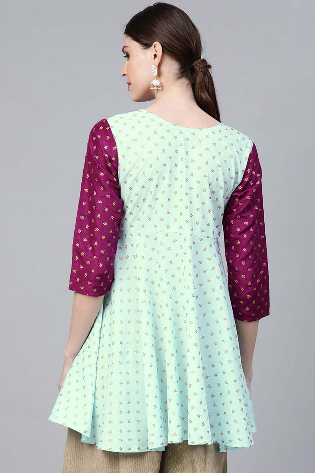 Light Green Crepe Gold Print Tunic