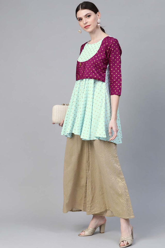 Light Green Crepe Gold Print Tunic