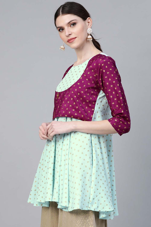 Light Green Crepe Gold Print Tunic