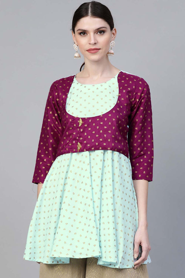 Light Green Crepe Gold Print Tunic