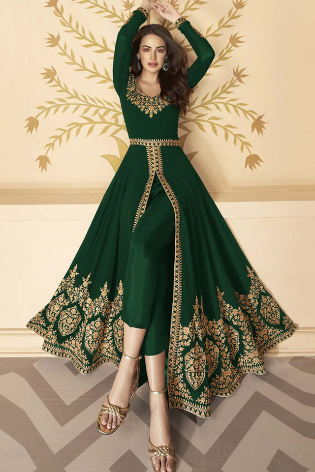 Dark Green Georgette Resham Embroidery Anarkali Suit Set
